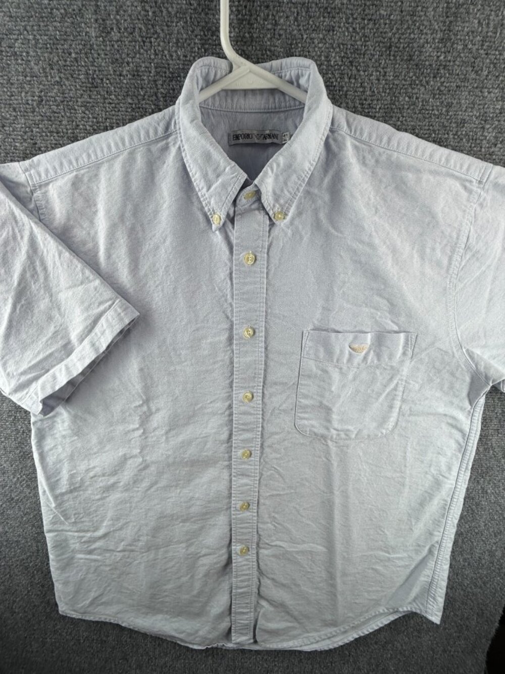 Armani Blue Short Sleeve Cotton 16 Button-Down Solid Men Pocket Shirt Luxury